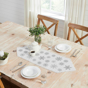 Yuletide Burlap Antique White Snowflake Runner 12x36 - The Fox Decor